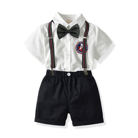 Load image into Gallery viewer, 2 Pieces Set Baby Kid Boys Birthday Party Bow Embroidered Shirts And Solid Color Rompers Wholesale 211109162
