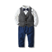 Load image into Gallery viewer, 3 Pieces Set Baby Kid Boys Birthday Party Striped Bow Polo Shirts Solid Color Vests Waistcoats And Pants Wholesale 211109169
