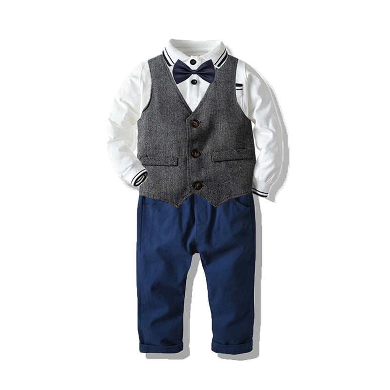 3 Pieces Set Baby Kid Boys Birthday Party Striped Bow Polo Shirts Solid Color Vests Waistcoats And Pants Wholesale 211109169