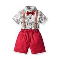 Load image into Gallery viewer, 2 Pieces Set Baby Kid Boys Birthday Party Flower Bow Print Shirts And Solid Color Rompers Wholesale 21110917
