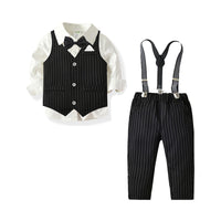 Load image into Gallery viewer, 3 Pieces Set Baby Kid Boys Birthday Party Solid Color Bow Shirts Striped Vests Waistcoats And Jumpsuits Wholesale 211109171
