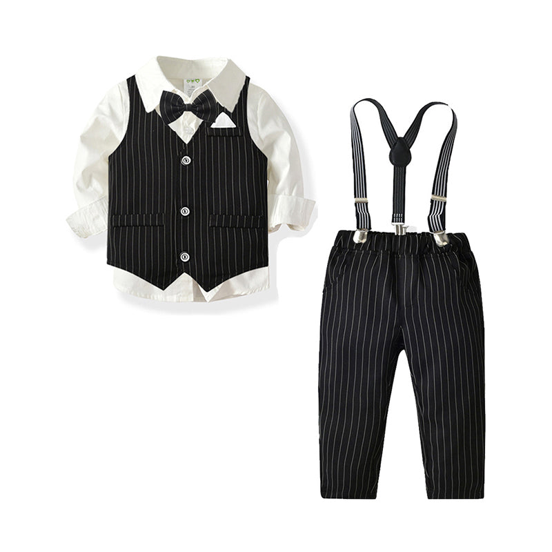 3 Pieces Set Baby Kid Boys Birthday Party Solid Color Bow Shirts Striped Vests Waistcoats And Jumpsuits Wholesale 211109171
