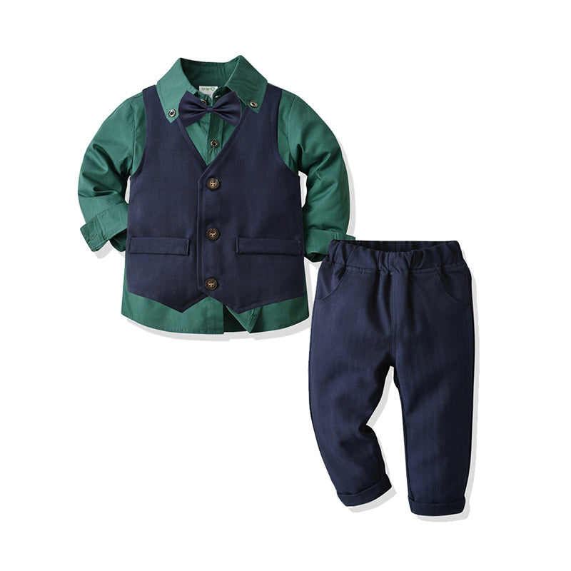 3 Pieces Set Baby Kid Boys Birthday Party Bow Shirts Solid Color Vests Waistcoats And Pants Wholesale 211109174