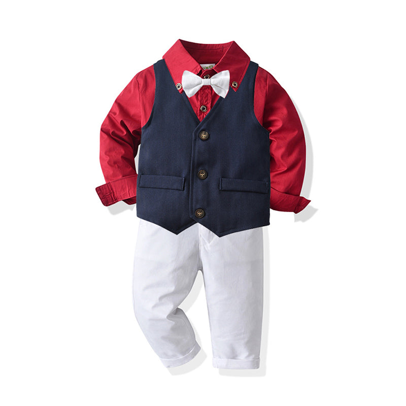 3 Pieces Set Baby Kid Boys Birthday Party Bow Shirts Solid Color Vests Waistcoats And Pants Wholesale 211109180