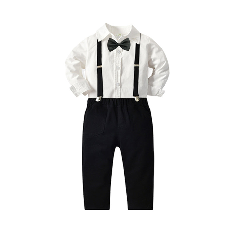 2 Pieces Set Baby Kid Boys Birthday Party Bow Shirts And Solid Color Jumpsuits Wholesale 211109184