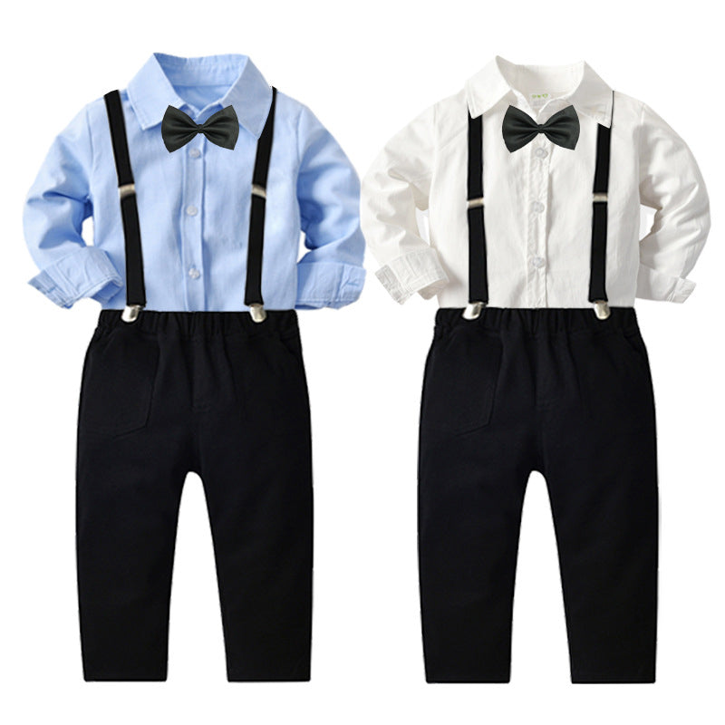2 Pieces Set Baby Kid Boys Birthday Party Bow Shirts And Solid Color Jumpsuits Wholesale 211109184