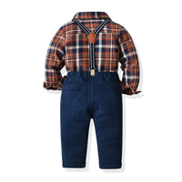 Load image into Gallery viewer, 2 Pieces Set Baby Kid Boys Birthday Party Checked Bow Shirts And Solid Color Jumpsuits Wholesale 211109187
