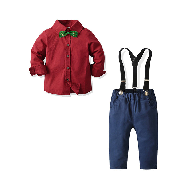 2 Pieces Set Baby Kid Boys Birthday Party Bow Shirts And Solid Color Jumpsuits Wholesale 211109189