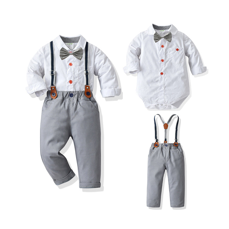 2 Pieces Set Baby Boys Birthday Party Solid Color Bow Rompers And Jumpsuits Wholesale 21110919
