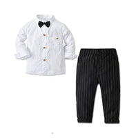 Load image into Gallery viewer, 2 Pieces Set Baby Kid Boys Birthday Party Solid Color Bow Shirts And Striped Pants Wholesale 211109190
