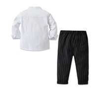 Load image into Gallery viewer, 2 Pieces Set Baby Kid Boys Birthday Party Solid Color Bow Shirts And Striped Pants Wholesale 211109190
