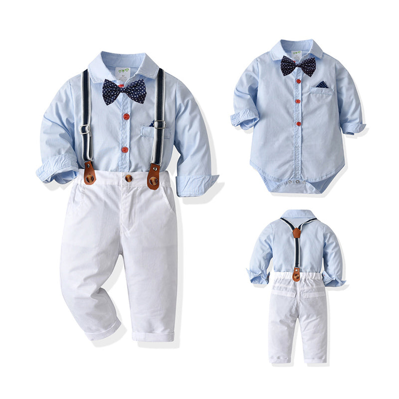 2 Pieces Set Baby Boys Birthday Party Bow Rompers And Solid Color Jumpsuits Wholesale 211109193