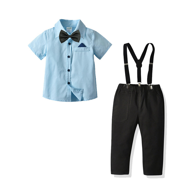 2 Pieces Set Baby Kid Boys Birthday Party Bow Shirts And Solid Color Jumpsuits Wholesale 211109196