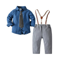 Load image into Gallery viewer, 2 Pieces Set Baby Kid Boys Birthday Party Striped Shirts And Solid Color Jumpsuits Wholesale 211109200
