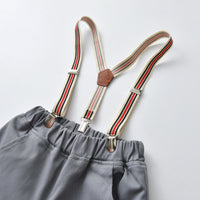 Load image into Gallery viewer, 2 Pieces Set Baby Kid Boys Birthday Party Striped Shirts And Solid Color Jumpsuits Wholesale 211109200
