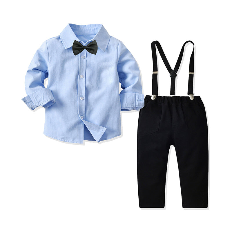 2 Pieces Set Baby Kid Boys Birthday Party Bow Shirts And Solid Color Jumpsuits Wholesale 211109203