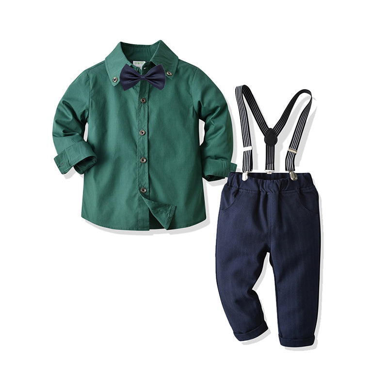 3 Pieces Set Baby Kid Boys Solid Color Shirts Striped Pants And Others accessories Wholesale 211109205