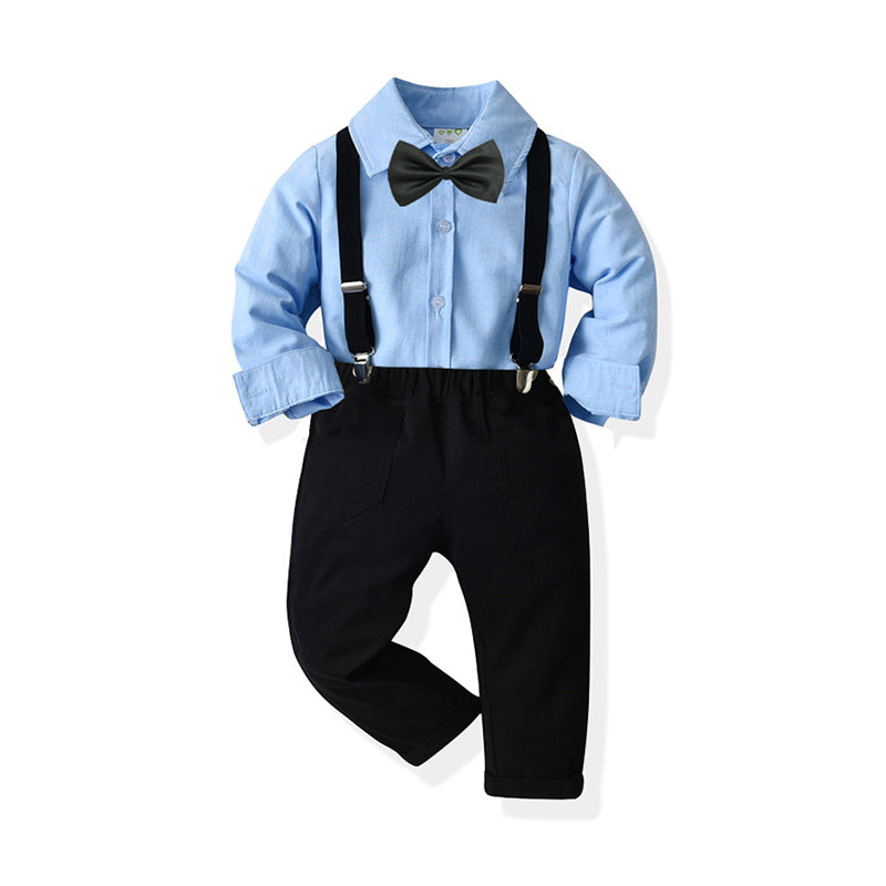 2 Pieces Set Baby Kid Boys Birthday Party Bow Shirts And Solid Color Jumpsuits Wholesale 211109208
