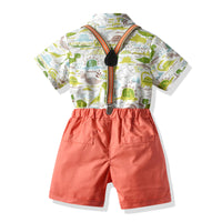 Load image into Gallery viewer, 2 Pieces Set Baby Kid Boys Birthday Party Dinosaur Bow Print Shirts And Solid Color Rompers Wholesale 211109209
