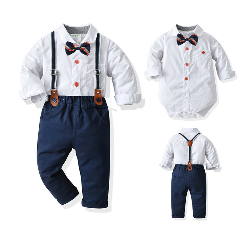 2 Pieces Set Baby Boys Birthday Party Bow Rompers And Solid Color Jumpsuits Wholesale 21110921