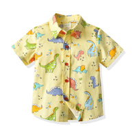 Load image into Gallery viewer, 2 Pieces Set Baby Kid Boys Birthday Party Dinosaur Bow Print Shirts And Solid Color Rompers Wholesale 211109211
