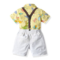 Load image into Gallery viewer, 2 Pieces Set Baby Kid Boys Birthday Party Dinosaur Bow Print Shirts And Solid Color Rompers Wholesale 211109211
