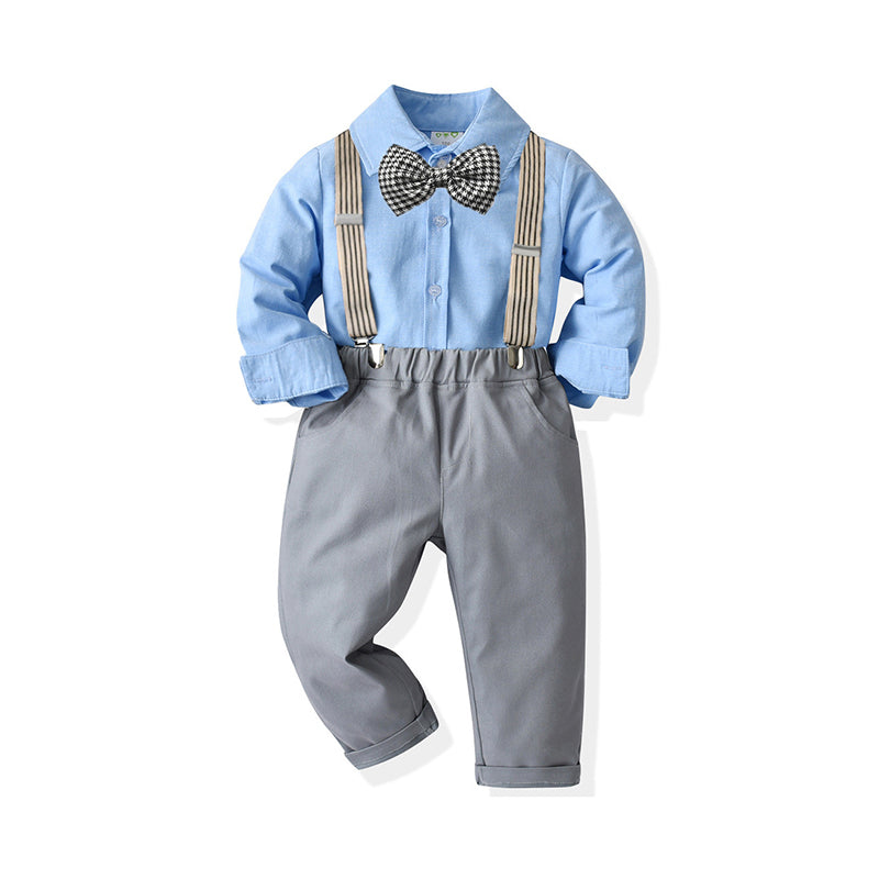 2 Pieces Set Baby Kid Boys Birthday Party Solid Color Bow Shirts And Jumpsuits Wholesale 211109212