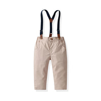 Load image into Gallery viewer, 2 Pieces Set Baby Kid Boys Birthday Party Checked Bow Shirts And Solid Color Jumpsuits Wholesale 211109213
