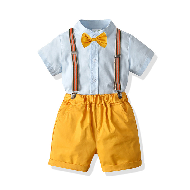 2 Pieces Set Baby Kid Boys Birthday Party Solid Color Bow Shirts And Rompers Wholesale 211109214