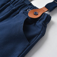 Load image into Gallery viewer, 2 Pieces Set Baby Kid Boys Birthday Party Checked Bow Shirts And Solid Color Jumpsuits Wholesale 211109217
