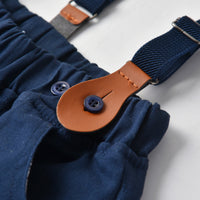 Load image into Gallery viewer, 2 Pieces Set Baby Kid Boys Birthday Party Checked Bow Shirts And Solid Color Jumpsuits Wholesale 211109217
