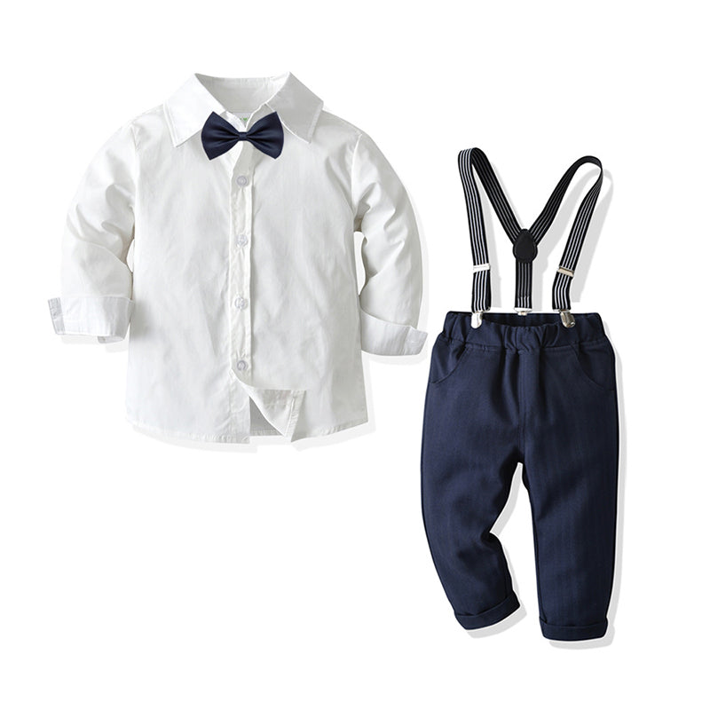 2 Pieces Set Baby Kid Boys Birthday Party Solid Color Bow Shirts And Pants Wholesale 211109219