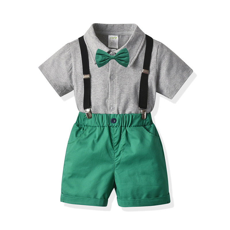 2 Pieces Set Baby Kid Boys Birthday Party Bow Shirts And Solid Color Rompers Wholesale 211109223
