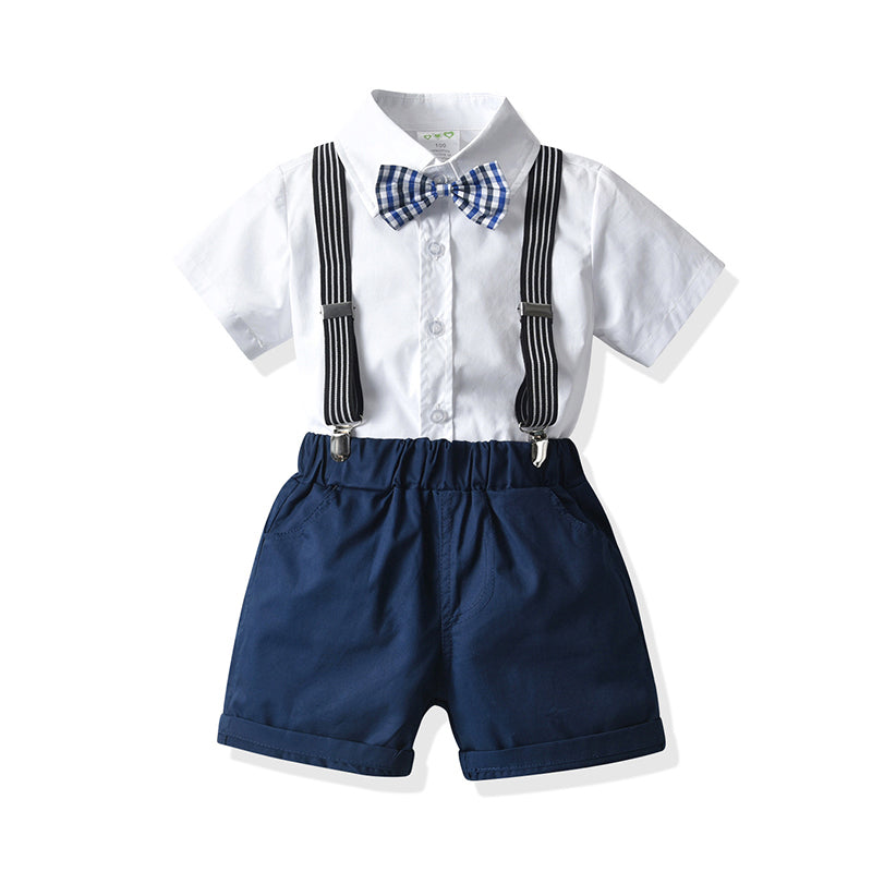 2 Pieces Set Baby Kid Boys Birthday Party Bow Shirts And Solid Color Rompers Wholesale 211109225