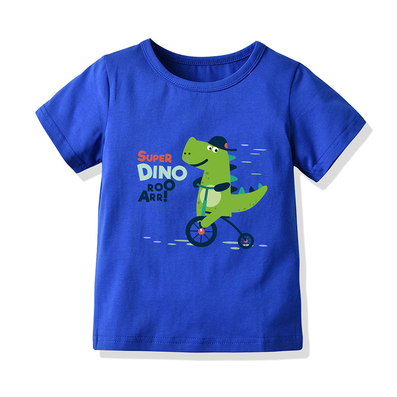 Baby Kid Boys Letters Color-blocking Dinosaur Cartoon Print T-Shirts Wholesale 211109226