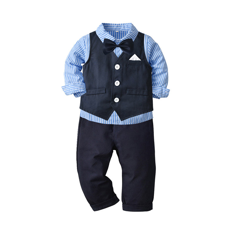 3 Pieces Set Baby Kid Boys Dressy Birthday Party Striped Bow Shirts Solid Color Vests Waistcoats And Pants Wholesale 211109240