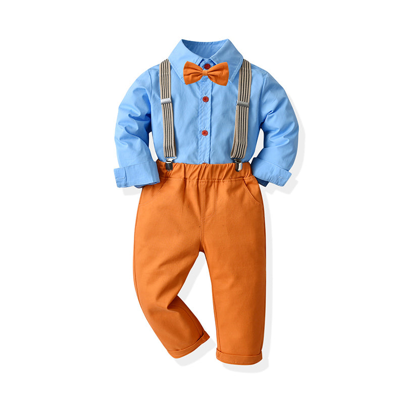 2 Pieces Set Baby Kid Boys Birthday Party Solid Color Bow Shirts And Jumpsuits Wholesale 21110924