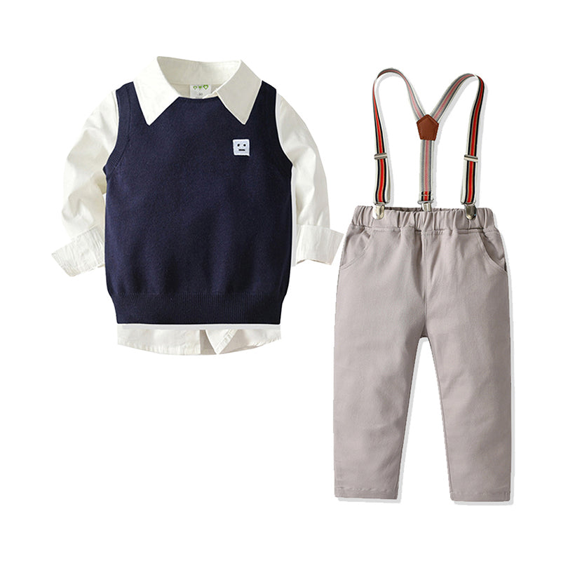 3 Pieces Set Baby Kid Boys Birthday Party Expression Vests Waistcoats Solid Color Shirts And Pants Wholesale 211109241