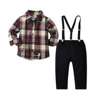 Load image into Gallery viewer, 2 Pieces Set Baby Kid Boys Birthday Party Checked Bow Shirts And Solid Color Pants Wholesale 211109244
