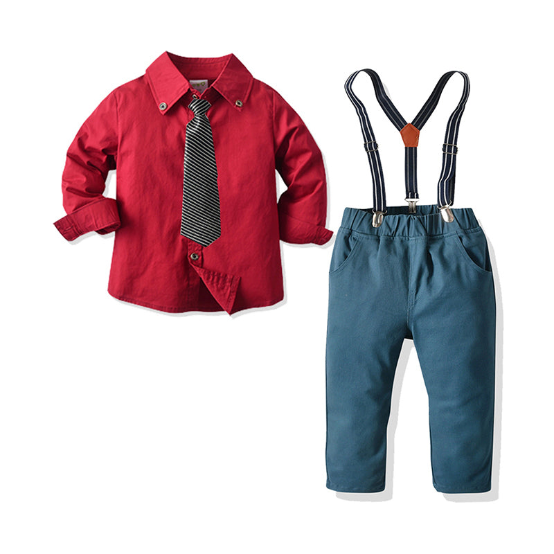2 Pieces Set Baby Kid Boys Birthday Party Solid Color Shirts Striped And Bow Suits Jumpsuits Others accessories Wholesale 211109248