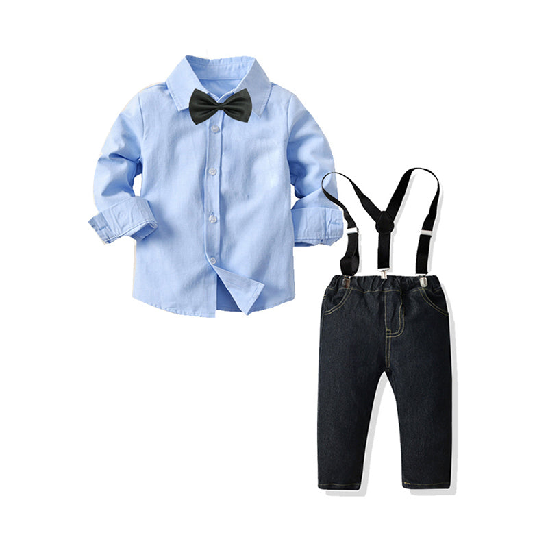 2 Pieces Set Baby Kid Boys Birthday Party Bow Shirts And Solid Color Jumpsuits Wholesale 211109249