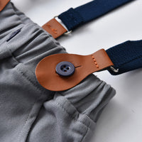 Load image into Gallery viewer, 2 Pieces Set Baby Boys Birthday Party Star Bow Print Shirts And Solid Color Jumpsuits Wholesale 21110925
