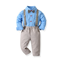 Load image into Gallery viewer, 2 Pieces Set Baby Kid Boys Birthday Party Solid Color Bow Shirts And Striped Jumpsuits Wholesale 211109251
