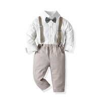 Load image into Gallery viewer, 2 Pieces Set Baby Kid Boys Birthday Party Solid Color Bow Shirts And Striped Jumpsuits Wholesale 211109251
