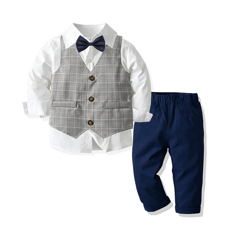 3 Pieces Set Baby Kid Boys Birthday Party Solid Color Shirts Pants Suits And Checked Vests Waistcoats Others accessories Wholesale 211109256