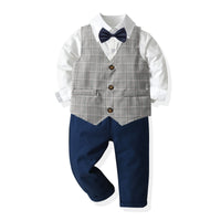 Load image into Gallery viewer, 3 Pieces Set Baby Kid Boys Birthday Party Solid Color Shirts Pants Suits And Checked Vests Waistcoats Others accessories Wholesale 211109256
