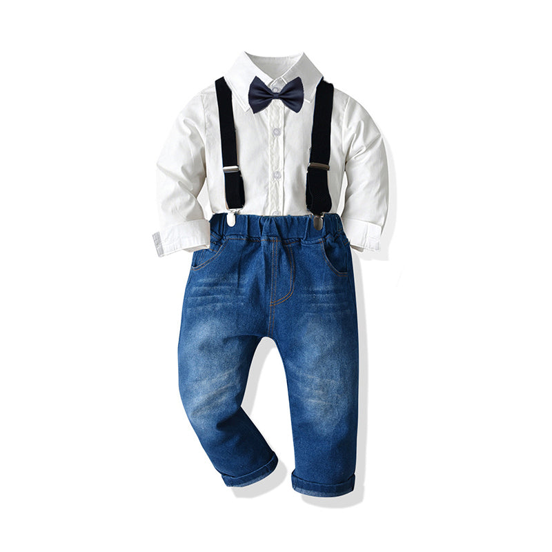 2 Pieces Set Baby Kid Boys Solid Color Shirts Striped Checked And Bow Suits Jumpsuits Others accessories Wholesale 211109257