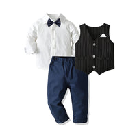 Load image into Gallery viewer, 3 Pieces Set Baby Kid Boys Birthday Party Solid Color Shirts Pants Suits Striped And Bow Vests Waistcoats Others accessories Wholesale 211109258
