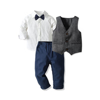 Load image into Gallery viewer, 3 Pieces Set Baby Kid Boys Birthday Party Solid Color Shirts Pants Suits Striped And Bow Vests Waistcoats Others accessories Wholesale 211109258

