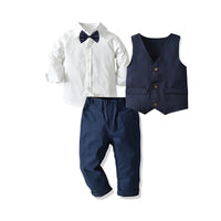 Load image into Gallery viewer, 3 Pieces Set Baby Kid Boys Birthday Party Solid Color Shirts Pants Suits Striped And Bow Vests Waistcoats Others accessories Wholesale 211109258
